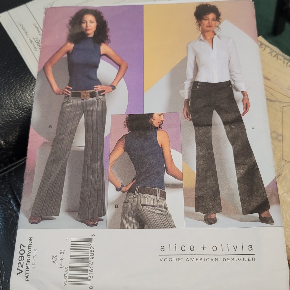 Alice + Olivia Vogue V2907 Sewing Pattern Y2K Flared Pants Size 4-6-8 AX